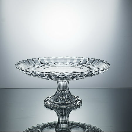 Lead Crystal Plate - CrystalHouz Lead Free Crystal Big Plate with stem\stand, Jeneva Style Table Center Piece, Large 30cm diameter x 12.6cm Height