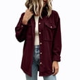 thumbnail image 4 of Mifsaly Womens Waffle Knit Shacket Lapel Collar Button Down Long Sleeve Shirt Jacket Relaxed Fit Work Office Daily Casual Fall Outerwear Wine,L, 4 of 7