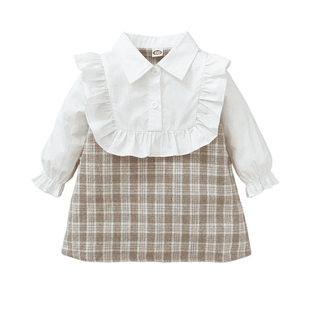 

WTchilds Infant Girls Ruffle Turn Down Collar Check Regular Long Sleeve Spring/Autumn Dress