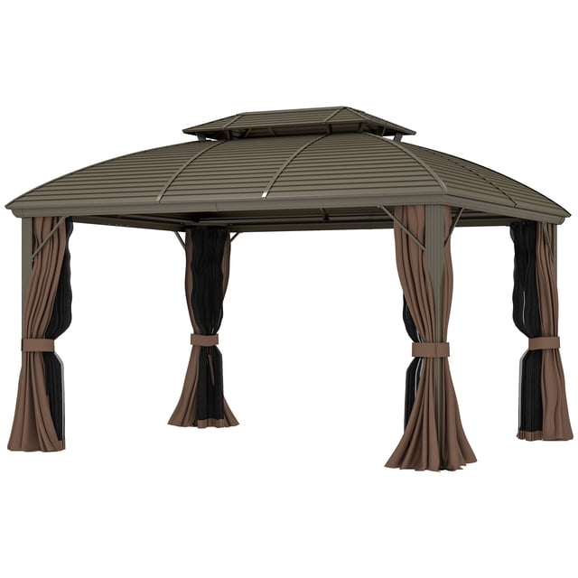 CoSoTower Pavillon à Toit Rigide 10 Pieds x 12 Pieds avec Auvent à Double Toit, Moustiquaire et Rideaux pour Jardin, Cour Arrière, Terrasse, Café