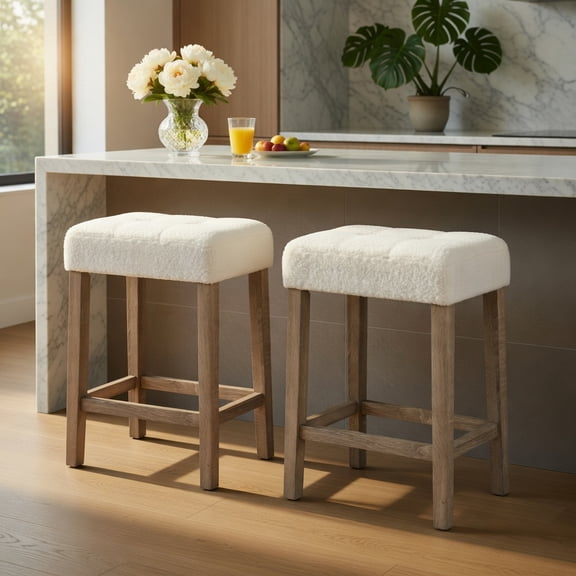 Resenkos Kitchen Counter Bar Chairs, Bar Stools,Modern Counter Height Bar Stools Set of 2 with Rubber Wood Legs-Beige