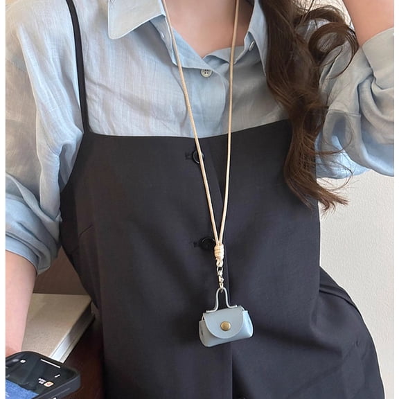 Janrevotw 1pcs Modern Leather Necklace With Coin Purse Ladies Headphone Bag Necklace Hanging Neck Headphone Storage Long Section Lanyard Collarbone Chain