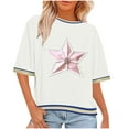 thumbnail image 2 of Tops for Women Short Sleeve Star Printed Round Necked Casual Star Printed Tops White Womens Blouse, 2 of 6