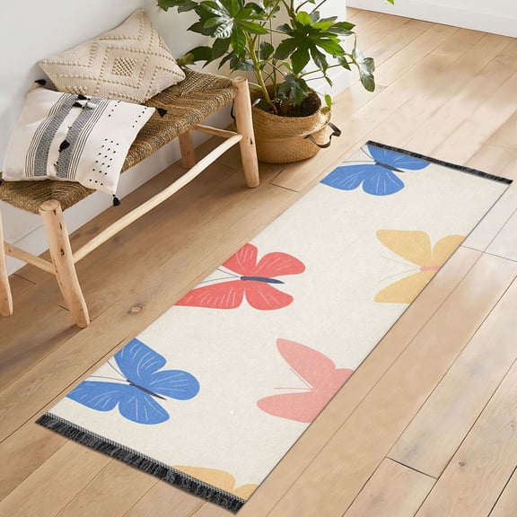 Yayeee Runner Rug for Bedroom 2'x6' Machine Washable Hallway Non Slip Mat, Red Butterflies