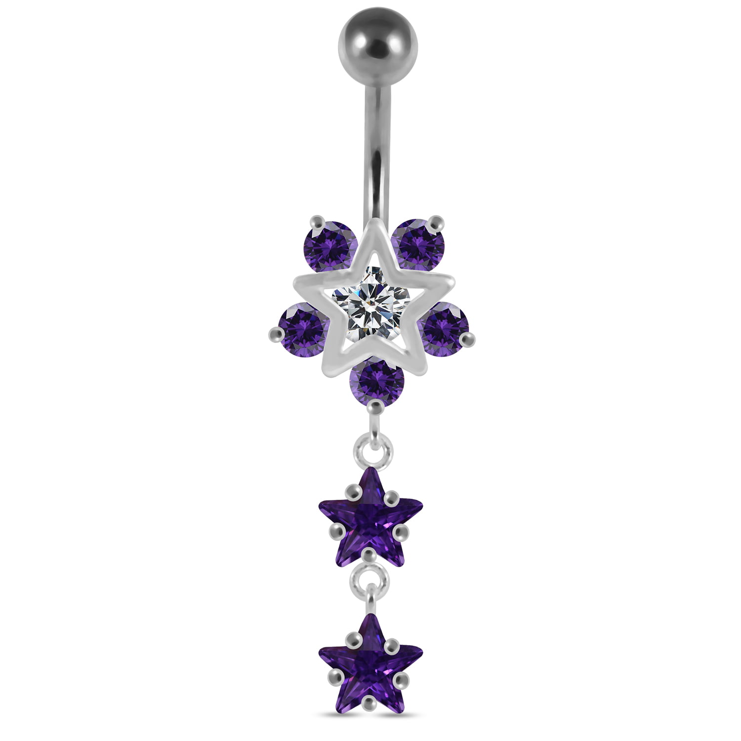 Multi Colored CZ Stone Triple Butterfly Dangling 925 Sterling Silver Belly Button Piercing Ring Jewelry