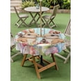 thumbnail image 3 of Easter Outdoor Tablecloth - 54 Inch Round Dining Table Cover, Spring Rabbit Colorful Eggs Flowers Wooden Grain Waterproof Outdoor Table Cloth with Umbrella Hole & Zipper for Picnic/Patio/Party, 3 of 7