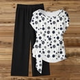 thumbnail image 4 of AUNVITO Women's Casual Two-Piece Set Loose Fit Drawstring Pants and Round Neck Short Sleeve Top with All Over Print Fashion Casual Outfit, 4 of 5