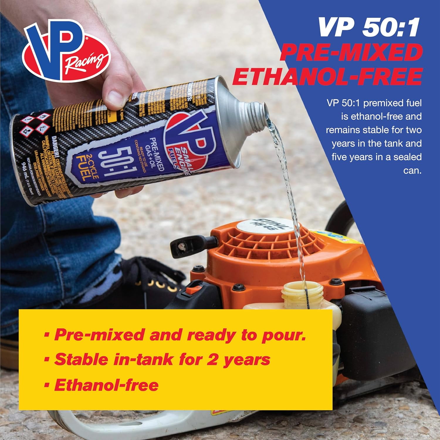 3-pack VP Racing Fuels 50:1 SEF 2 Cycle Pre-Mixed Gas + Oil Fuel, Ready to Use, 3 Pack 1 Quart Bottles — Residential Use, Standard Application