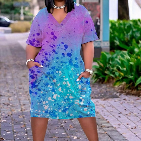 Aloohaidyvio formal dresses for women,Plus Size Dress For Women Summer Casual Sundresses Pocket Knee Short Sleeve With Pockets