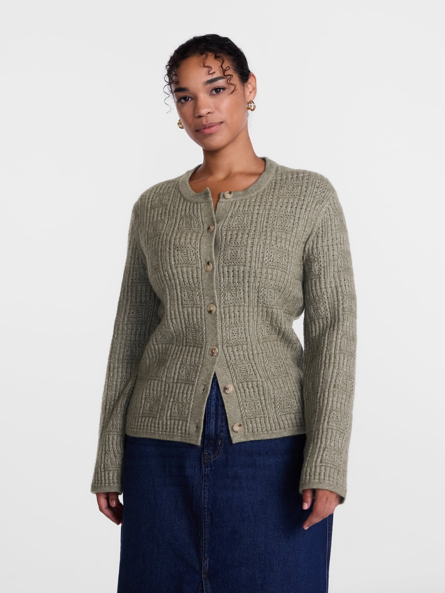 Scenario Women's Open Knit Cardigan Sweater with Long Sleeves, Lightweight, Sizes XS-XXXL