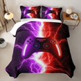 thumbnail image 2 of meiyoeat Neon Lightning Gamer Bed Spread Queen for Teens Boys, Electric Purple Red Gaming Queen Coverlet Set, 3 Pieces 1 Quilt and 2 Pillowcases, 2 of 7