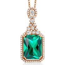 Gem Stone King 7.10 Ct Emerald Cut Green Nano Emerald 18K Rose Gold Plated Silver Pendant