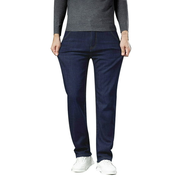 FYEGRE Regular Fit Jeans Men's Winter Outdoor Fashionable Slim Fit Velvet Textured Denim Pants for Cold Weather Comfort and Style Blue 33