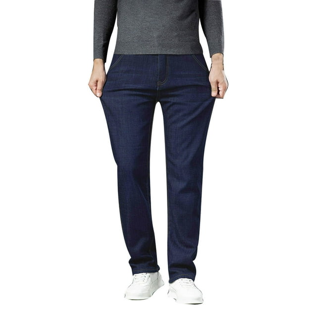 FYEGRE Jeans Coupe Régulière pour Homme Hiver Extérieur à la Mode Coupe Ajustée Velours Denim Texturé Pantalon pour Temps Froid Confort et Style Bleu 33