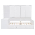 thumbnail image 6 of Twin Size Wood Daybed with Desk and Wardrobe, Space-Saving Storage Bed with Bookshelf and Drawers for Small Bedrooms, Modern White Corner Bed Frame for Teens and Adults, 6 of 9