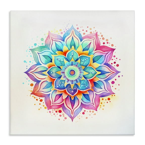 Stupell Industries Magic Rainbow Mandala Abstract Painting Wrapped Canvas Art Print Wall Art, 17 x 17
