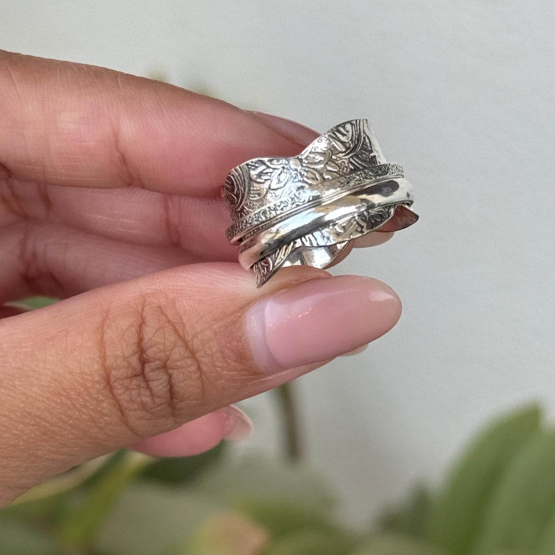 SS DESIGNS Thumb Fidget Spinner Ring Handmade Sterling Silver 925 Boho Anxiety Ring for Women, Stress Relief Meditation Accessory