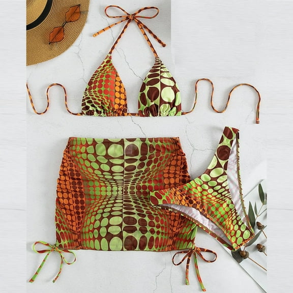 Oalirro Gift for Her Tankini Swimsuits for Women Fashion Women Solid and Printed Swimwear Bikini Split Swimsuit Set Green