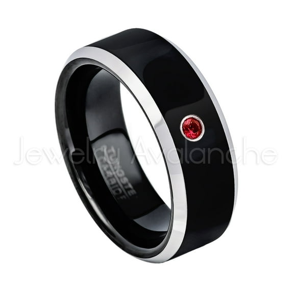 2-Tone Black Tungsten Ring - 0.07ct Solitaire Garnet Ring - Personalized Tungsten Wedding Ring - Custom Made January Birthstone Ring TN119GR1-s7