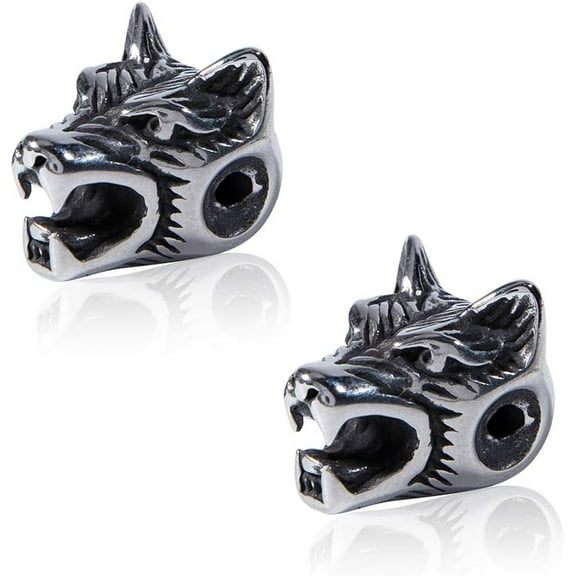 DIY 2pcs 304 Stainless Steel Beads Antique Silver Wolf Head Charms Beads 2mm Hole Animal Head Connector Spacer Beads Metal Loose Beads for Jewelry Making 14x11x11mm