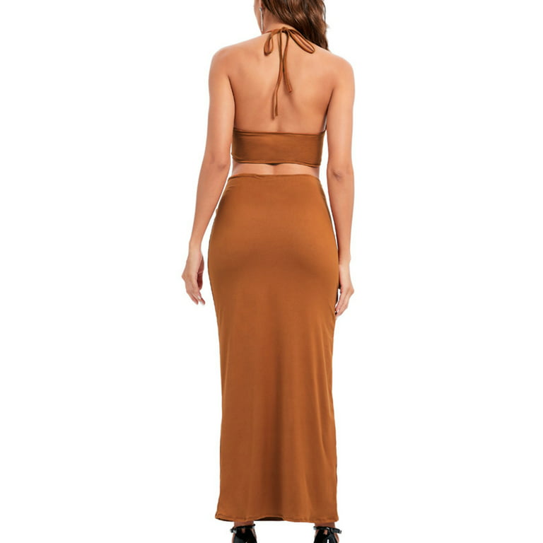 JNGSA Summer Dresses for Women 2023 Semi formal Dresses for Women Women  Casual Solid Slim Sexy Halter Sleeveless Backless Long Dress Wrap Dresses  That