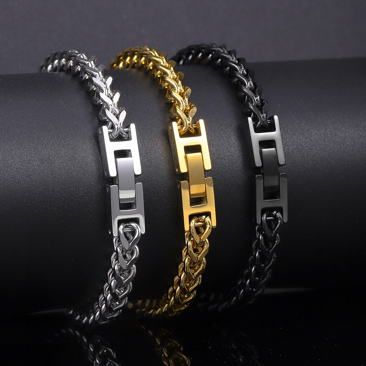 Brand New Summer Men's Hip-Hop Style Stainless Steel Cuban Chain Bracelet with Stylish Folding Clasp, Franco Bracelet