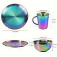 thumbnail image 2 of JEPISADI  12-piece colorful stainless steel cutlery set, reusable cutlery. Four sets of bowls, four sets of cups, four sets of plates. Perfect for family dinners. Dishwasher safe., 2 of 7