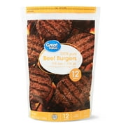 Great Value 100% Pure Beef Burgers, 75% Lean/25% Fat, 3 lbs, 12 Count (Frozen)