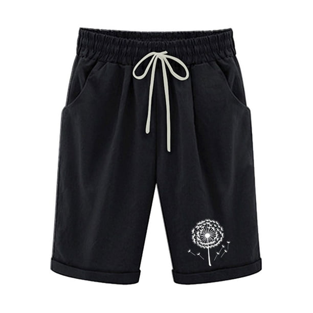 Mujeres Pantalones Cortos Casual, Cintura Elástica Día de la Independencia de la Impresión Pantalones Cortos con Cordón con Bolsillos para Verano Primavera de Uso Diario, Pantalones Cortos de Verano P