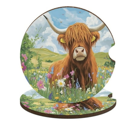 

ZHANGS Highland Cattle with Spring Flowers-688 Car Coasters 2PCS Absorbent Car Coasters for Cup Holders Removable Car Drink Coaster with Fingertip Grip Universal Size Auto Accessories