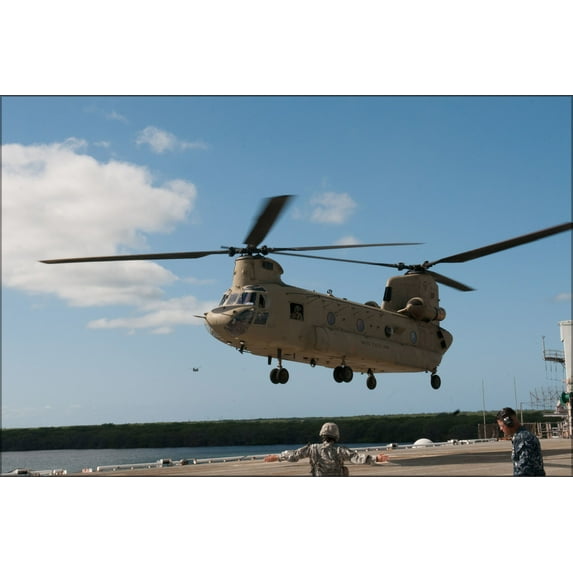 24"x36" Gallery Poster, CH-47 Chinook helicopter lands on deck of Ex-USS Tarawa