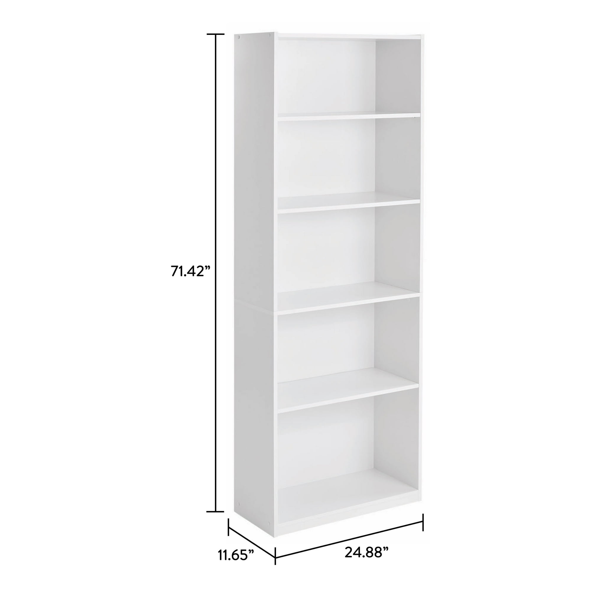 Mainstays 5-Shelf Bookcase With Adjustable Shelves, White photo 3