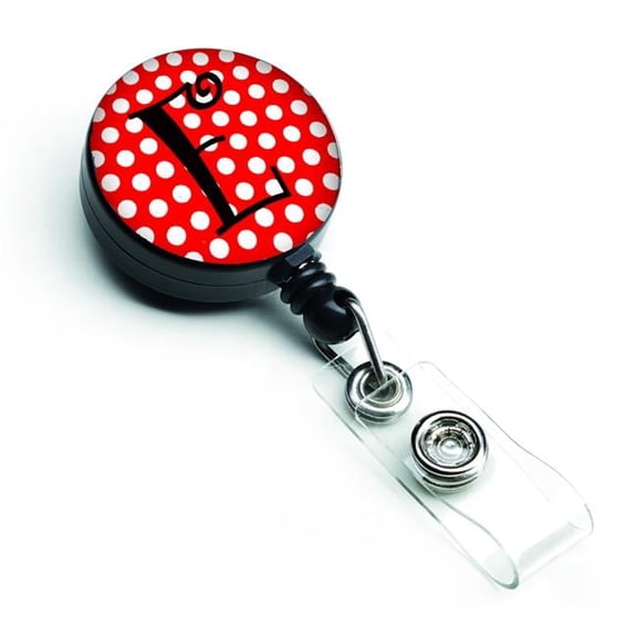 Carolines Treasures CJ1012-EBR Letter E Initial Monogram Red & Black Polka Dots Retractable Badge Reel
