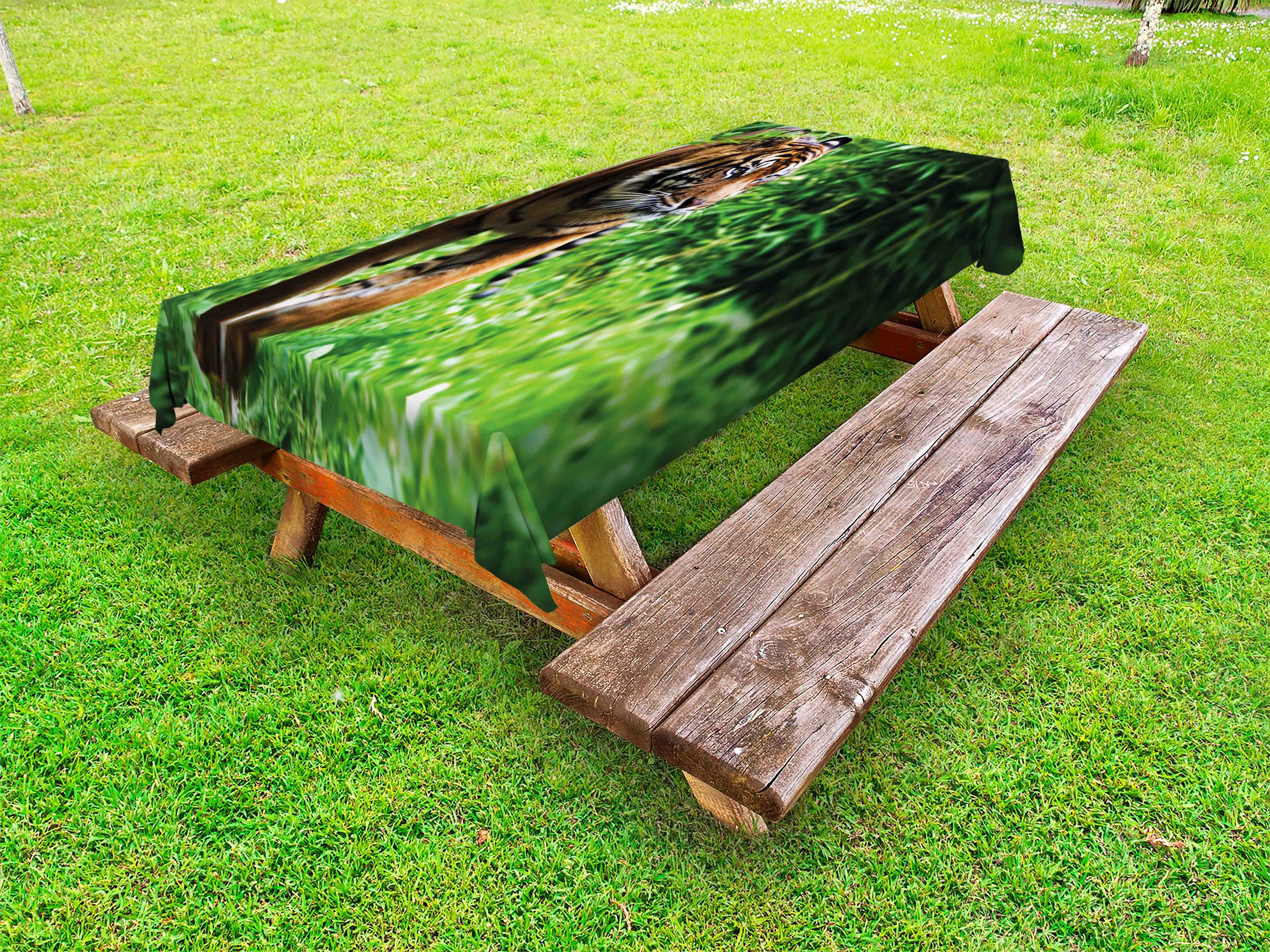 Tiger Outdoor Tablecloth, Siberian Large Feline at Zoo Wildlife at