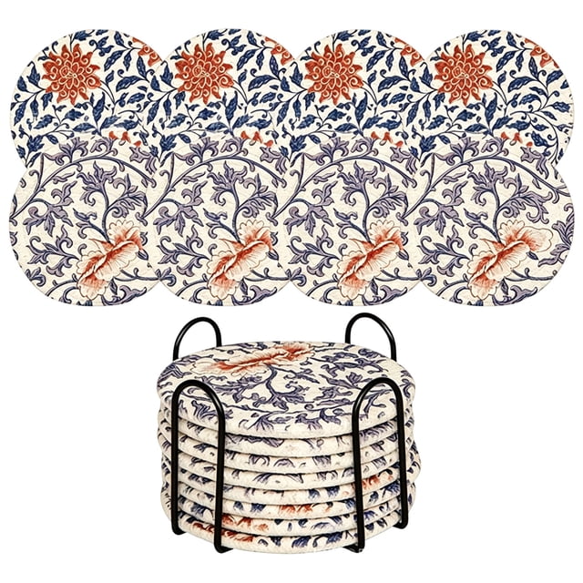Anmrize Ensemble de Décoration de Table 8 Pcs, Dessous de Verre Carré, Dessous de Verre à Rayures Imprimées, Ensemble de Dessous de Verre Absorbants, Dessous de Verre avec Support de Rangement, Ensemble de Dessous de Verre Carrés à Rayures Imprimées avec Support, Tapis de Gobelet Absorbant l'Eau, C