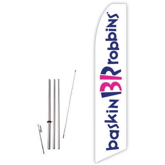 Baskin Robbins White Super Novo Feather Flag - Complete with 15ft Pole Set and Ground Spike
