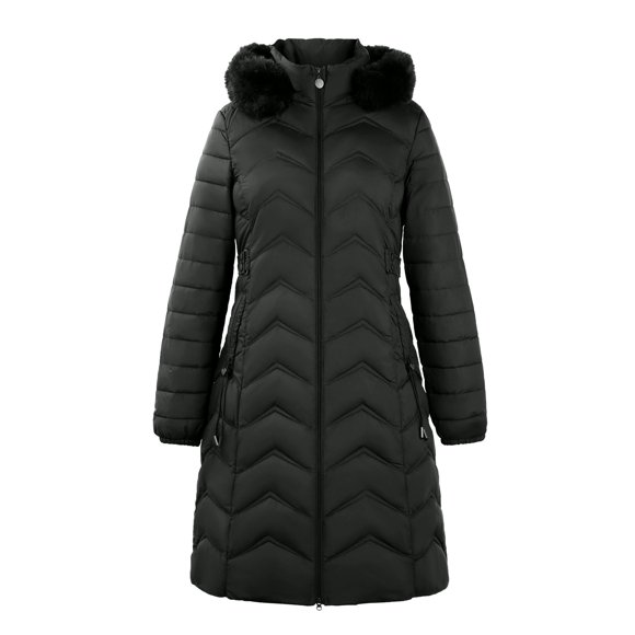 Breezora Women Winter Warm Long Parka Jacket With Fur Lined Hood Thicken Insulated Outerwear With Pockets XL Size Black