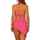 thumbnail image 3 of Conjuntos de bikini de 3 piezas para mujer, con escote halter, trajes de baño de malla con pareo y falda de playa, traje de baño pequeño en rosa intenso, 3 of 5