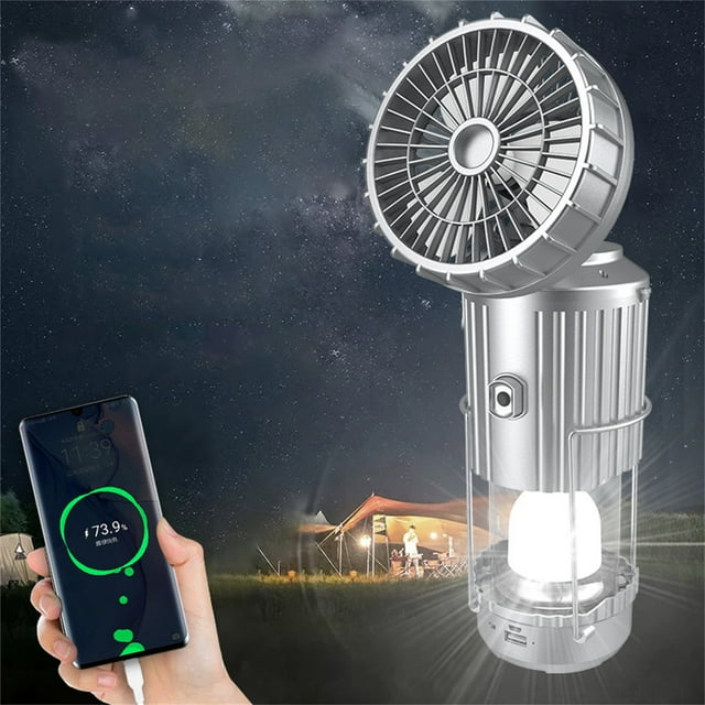 Fiudx Luz de Camping para Exteriores, Ventilador Led Multifunción, Luz Solar Portátil para Tienda de Campaña, Gran Brillo, Batería Externa de Emergencia, Diseño Plegable, Ideal para Senderismo y Pesc