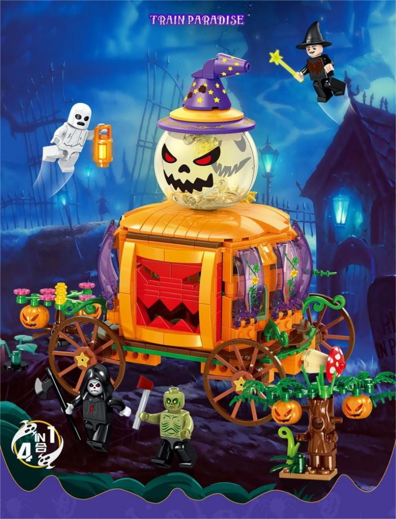 673 PCS Pumpkin Carriage Building Kit ,Halloween Building Blocks Set ,DIY Ghost Monster Stem Construction Toys ,Halloween Decoration Toys Gifts for Boys&Girls 5-12Years