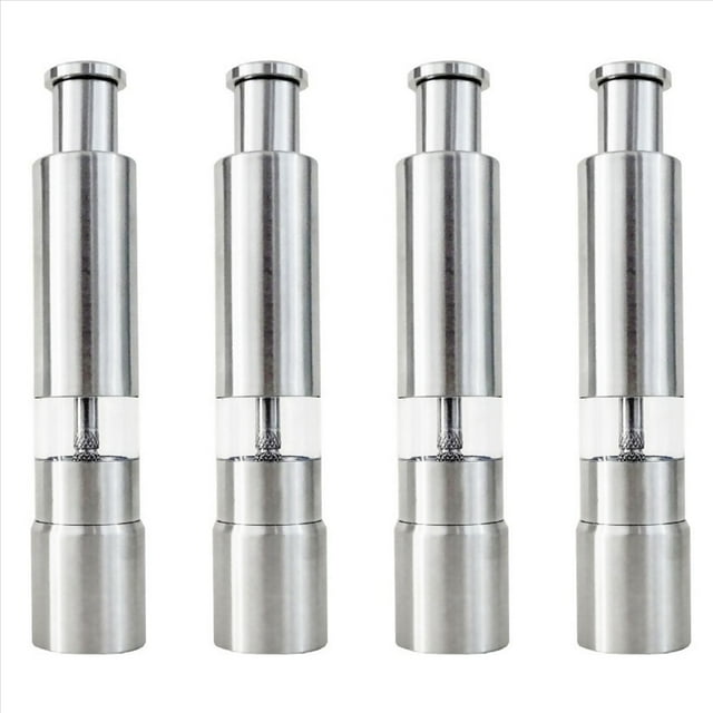 4X Molinillo de Sal y Pimienta Botón Pulsador Plateado de Acero Inoxidable para Cocinar Molinillo de Pimienta Portátil