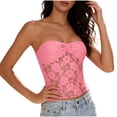 thumbnail image 2 of qolati Women Mesh Strapless Corset Top Y2k Floral Lace Tube Top Fashion See Through Going Out Bandeau Bustier Bralettes,Hot Pink,S, 2 of 9