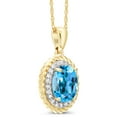 thumbnail image 3 of Gem Stone King 14K Yellow Gold Pendant 1.45 Ct Oval Swiss Blue Topaz White Diamond, 3 of 5