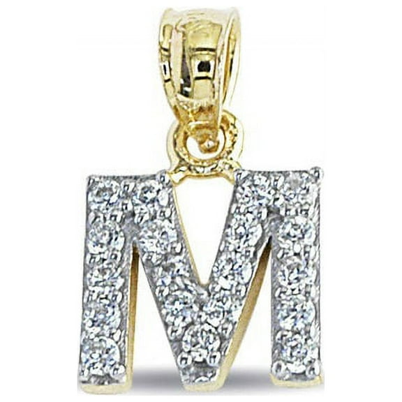 Precious Stars 14K Yellow Gold Cubic Zirconia Unisex Initial Letter 'M' Pendant - No Chain, Pendant Only