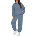 thumbnail image 2 of Womens 2 Piece Outfits Hoodie Sweatsuit Sets Over Sized Sweatshirt Baggy Fall Fashion Sweatpants with Pockets, for Winter Lounge and Casual Activities,Royal Blue,L, 2 of 7