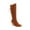 Brown, variant on Women's Knee High Riding Boots Slip On Motorcycle Boots Square Toe Chunky Heel Fashion Buckles Biker Boots Black 4.5
