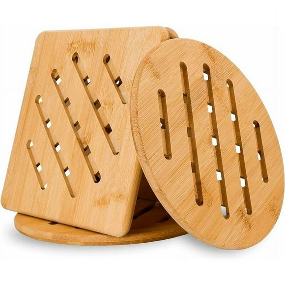 Natural Bamboo Trivet Mat Set, Perfect For Protecting Surfaces From Hot Dishes And Pots, Non-Slip Design Ensures Stability, Durable And Heat Resistant Construction For Everyday