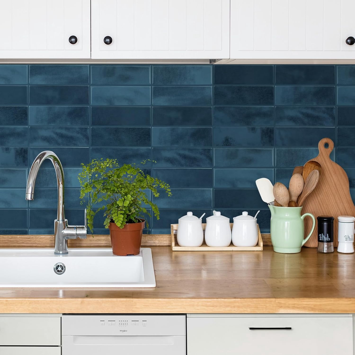 5 Pack Peel and Stick Backsplash Subway Tiles, Extra Thick 3D Wall Panels, Heat & Water Resistant, Easy DIY Kitchen, Bathroom, Laundry, Fireplace & Rental Home Wall Décor (12 x 12 in), Blue
