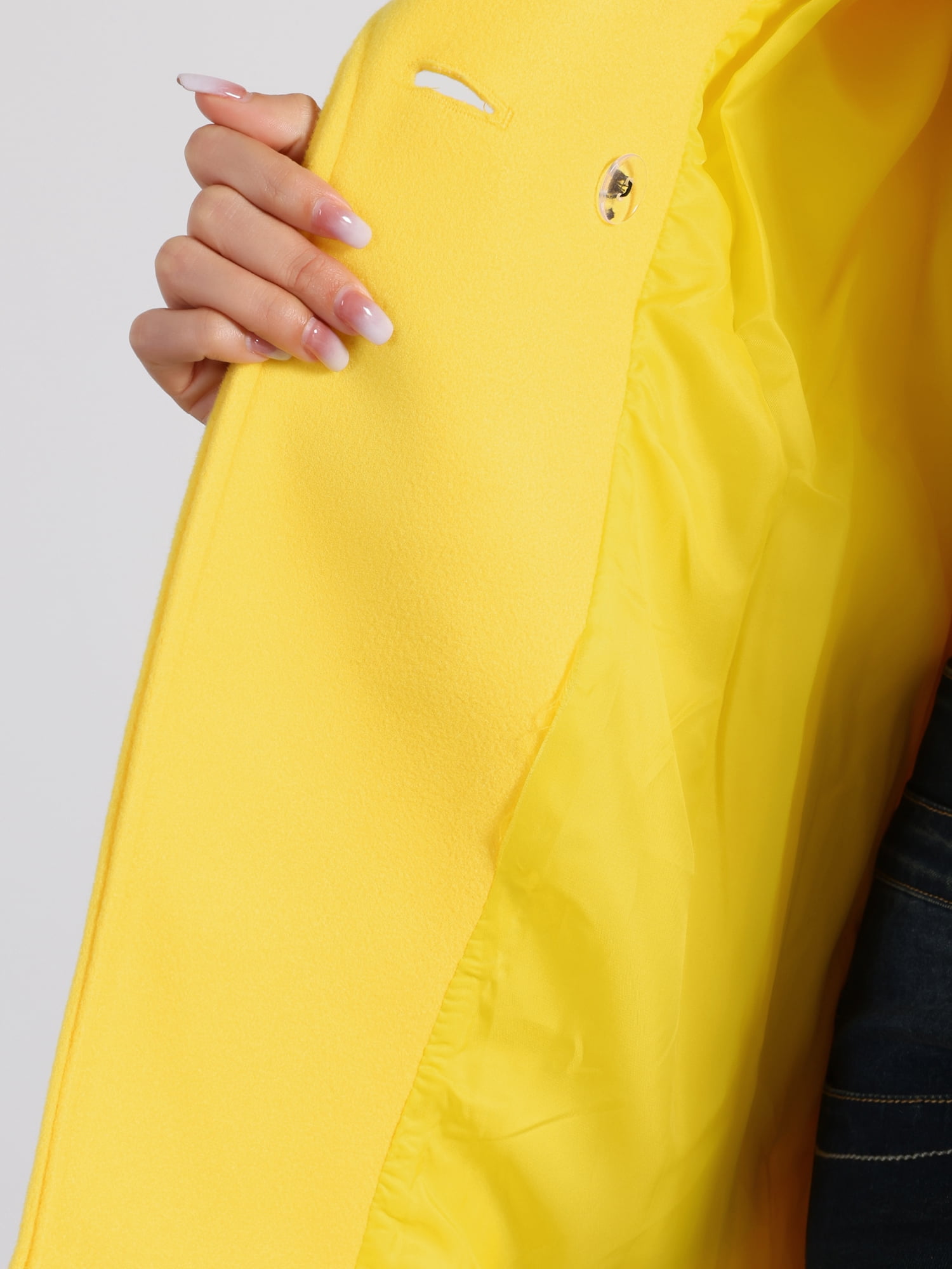 DARING DIVA Women's Notched Lapel Double Breasted Raglan Sleeve Coat Yellow XL