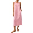 thumbnail image 5 of QUNYINEY Sleeveless Summer Sundresses for Women Midi Casual Cotton Linen Pink Tank Dress Crew Neck Loose Fit Beach Drop Shoulder with Pockets Dresses, 5 of 9